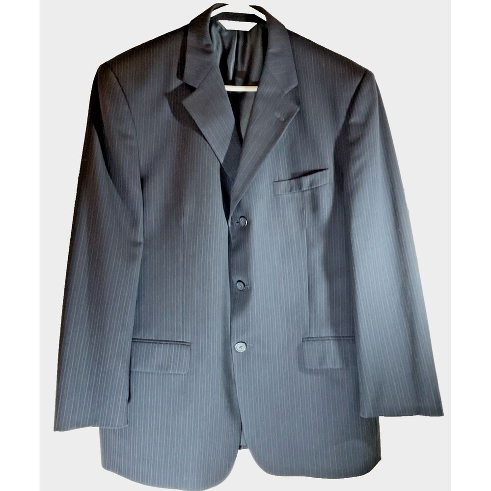 Versini Suit Dark Blue Pin Stripped 100% Wool 3 Button Jacket 44R Pants 35/30